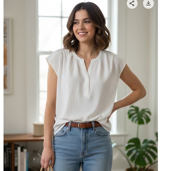 Simply Vera Vera Wang White Cap Sleeve Blouse - Picture 1 of 6